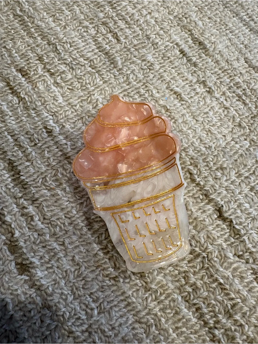Ice Cream Cone Resin hair clips- Pink & White with Gold Detail